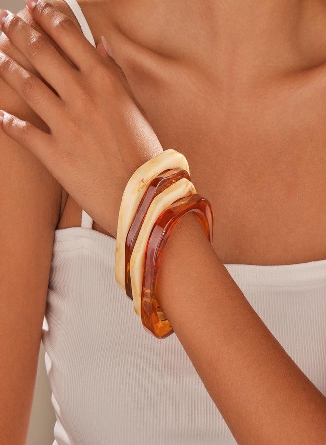 SYGY 4PCS Chunky Acrylic Bangles Bracelets for Women, Geometric Acrylic Resin Wide Thin Bangle Bracelet, Geometric Square Wristbands, Plastic Bracelet for Women - Image 3