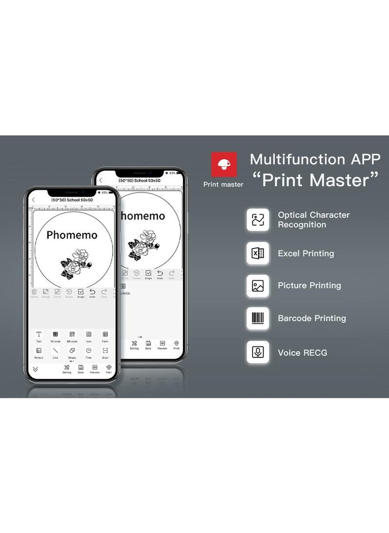 phomemo Phomemo M110 Portable Thermal Label Printer Bluetooth Connection Apply For Labeling Shipping Office Cable Retail Barcode And More White  - Image 2