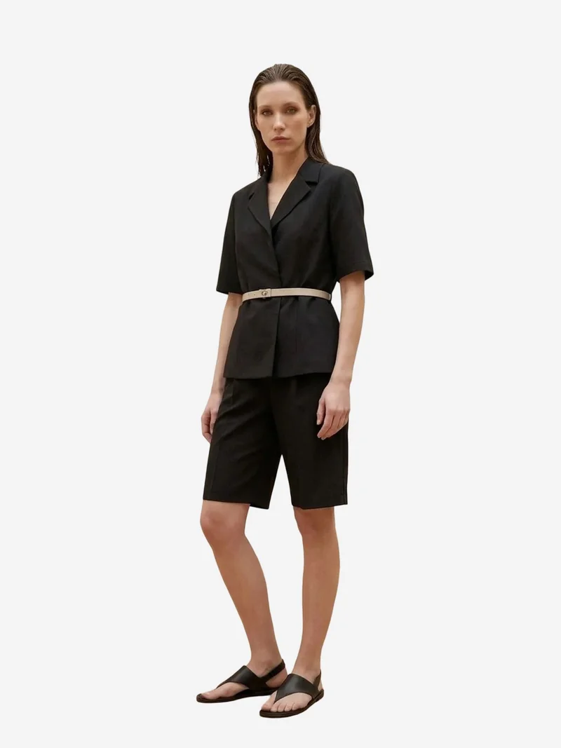 My Fashion Black MY FASHION Belted Short Jacket and Wide-Leg Trousers Set for Women | Best Price UAE