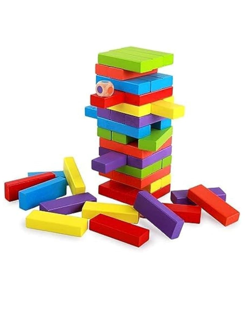 مكعبات بناء خشبية ملونة قابلة للتكديس، 48 قطعة من المكعبات مع مكعبات تحدي برج النرد للأطفال والكبار - Image 1