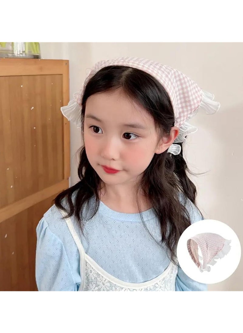Generic - Boho Headscarf Headband with a classic checkered design, adorned with soft ruffles on the edges to add an attractive feminine touch. Perfect for casual and rustic looks, adding a touch of elegance and softness to any outfit."Purple" - Image 1