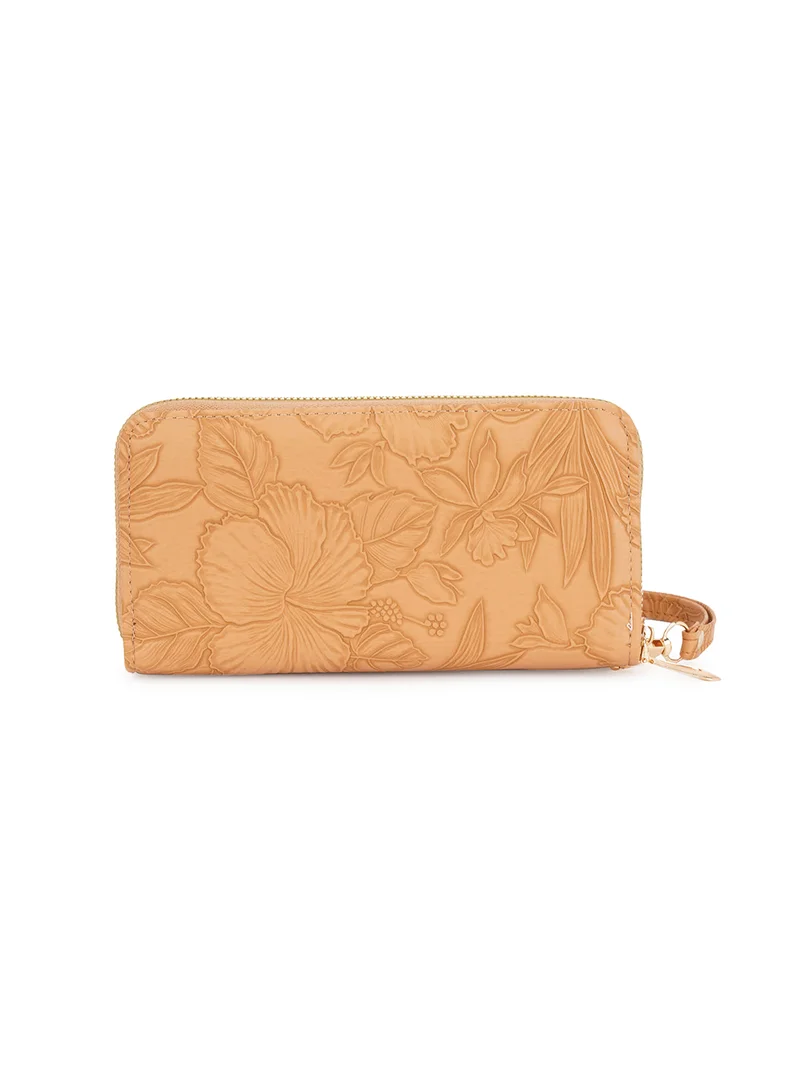 Globus Women Khaki Vegan Leather Floral Printed Two Compartments Wallet With Zip Coin Pocket