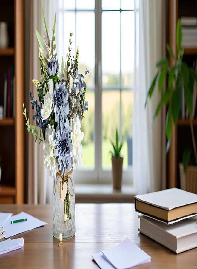 NAWEIDA Artificial Flowers with Vase Faux Hydrangea Flower Arrangements for Home Garden Party Wedding Decoration (Blue-Green) - Image 5