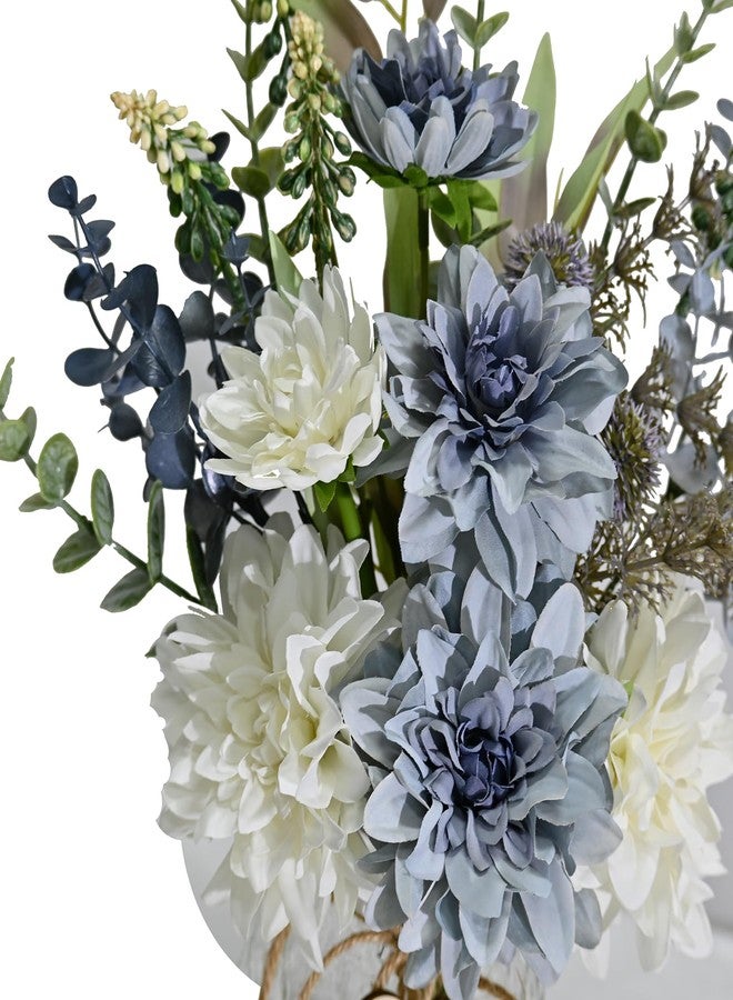 NAWEIDA Artificial Flowers with Vase Faux Hydrangea Flower Arrangements for Home Garden Party Wedding Decoration (Blue-Green) - Image 3