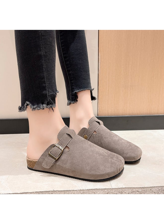 Baotou Slippers Female Couples Cork Drag Large Size Roman Shoes Casual Half Drag Lazy Shoes Tide