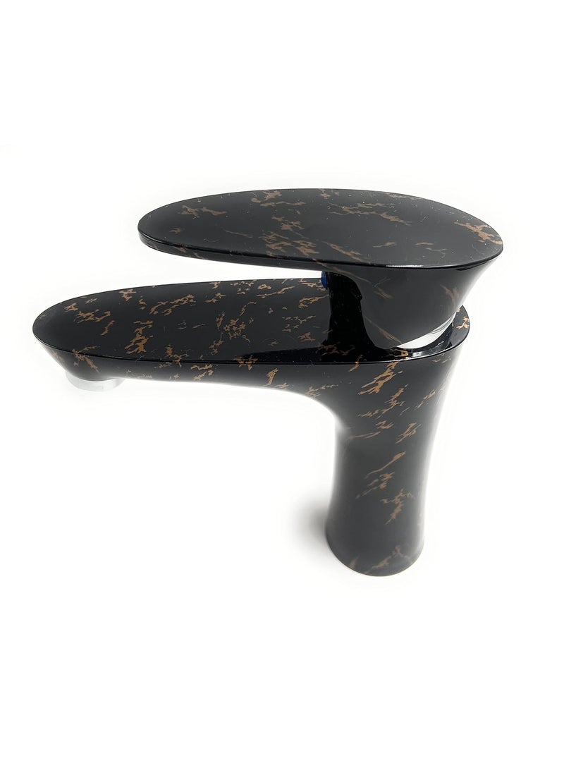 24x7 eMall - 24x7 eMall PVC Basin Mixer Faucet Tap Black Gold Marble Design Hot and Cold Bathroom Tap Short Body - 7 Inches - Image 1