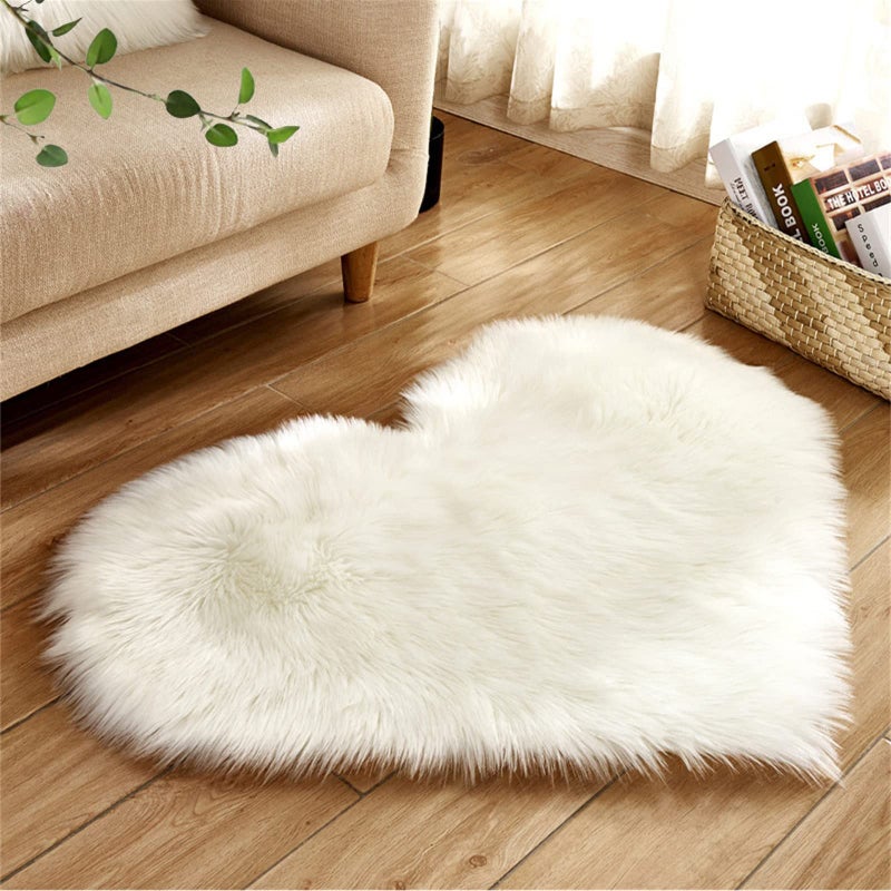 YRXRUS Heart Rug, White Heart Shaped Rug, Fluffy Faux Fur Rugs, Shag Mats for Bedroom Living Room, Love Coquette Room Decor 2x3 Ft - Image 1