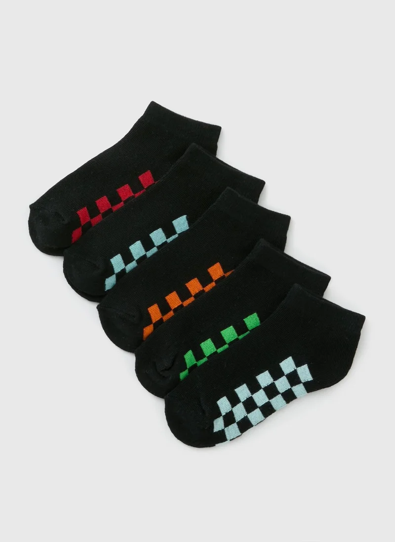 Matalan 5 Pack Boys Black Check Trainer Socks