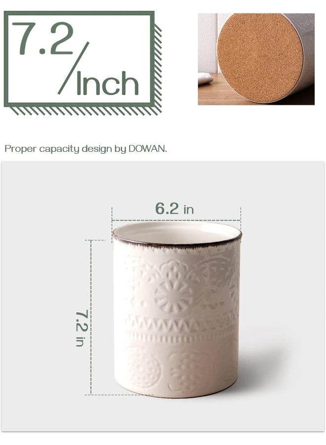 Dowan  Kitchen Utensil Holder, 7.3” Extra Large Farmhouse Utensil Holders For Countertop, White Ceramic Utensil Crock, Anti Slip And Scratch Cork Bottom, Utensil Holder For Kitchen Counter  - Image 1