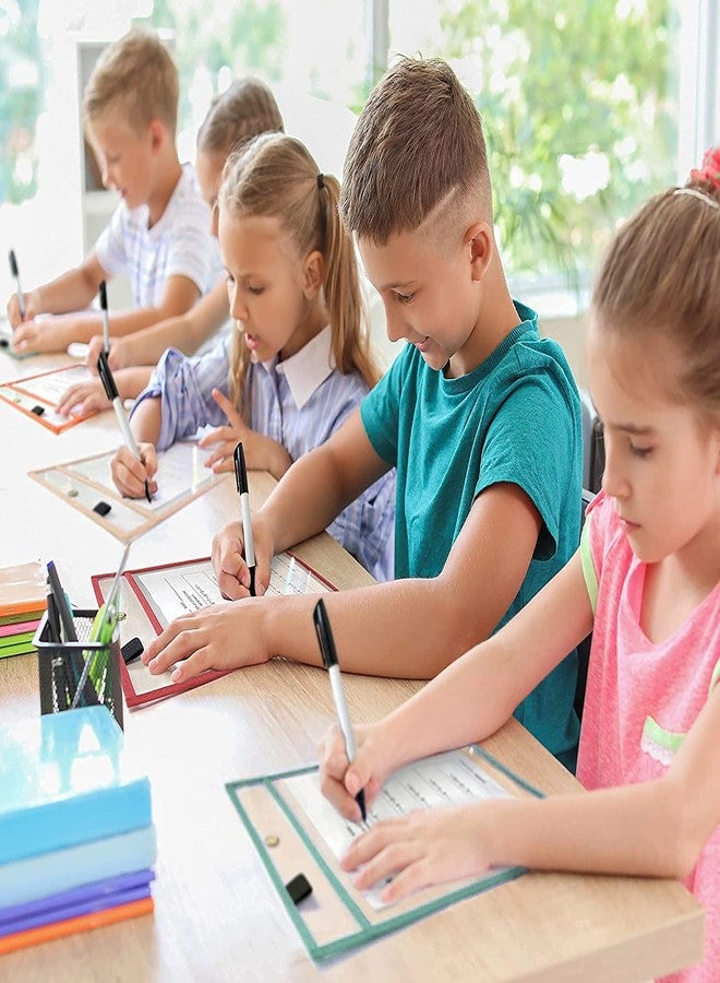 Scribbledo Dry Erase Pockets, 6 Pack Reusable Boho Color Dry Erase Sleeves with Marker Holder Colorful Dry Erase Pocket Sleeves for School Classroom Bohemian Colors Sheet Protectors Ticket Holders - Image 3