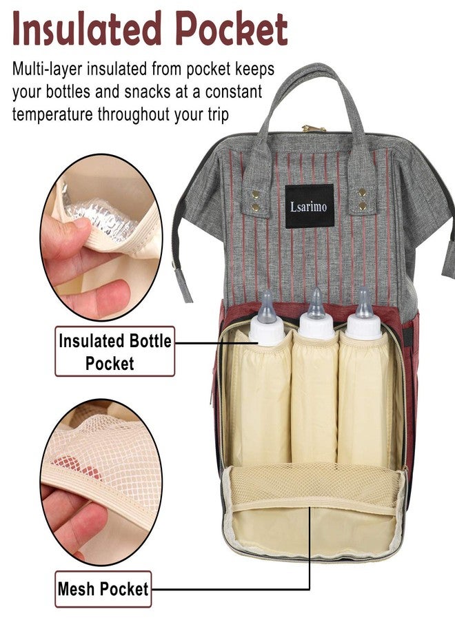 MARMIX Diaper Bag BackPack for Mother Travel Along with Changing Mat & Bottle Pouch, USB Charging Cable with Large Capacity and Fish Mouth Opening (Red + Grey) - Image 5