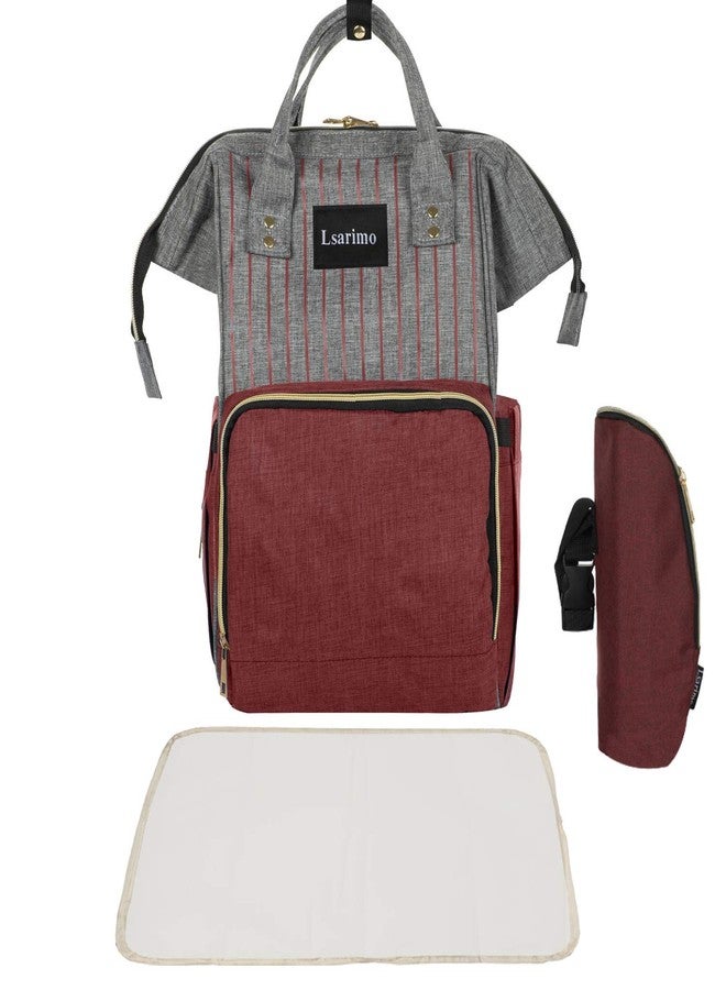 MARMIX Diaper Bag BackPack for Mother Travel Along with Changing Mat & Bottle Pouch, USB Charging Cable with Large Capacity and Fish Mouth Opening (Red + Grey) - Image 1