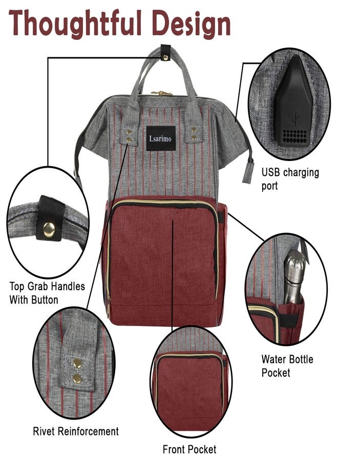 MARMIX Diaper Bag BackPack for Mother Travel Along with Changing Mat & Bottle Pouch, USB Charging Cable with Large Capacity and Fish Mouth Opening (Red + Grey) - Image 2