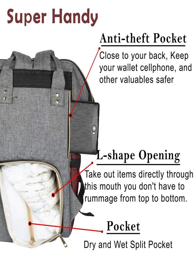 MARMIX Diaper Bag BackPack for Mother Travel Along with Changing Mat & Bottle Pouch, USB Charging Cable with Large Capacity and Fish Mouth Opening (Red + Grey) - Image 4