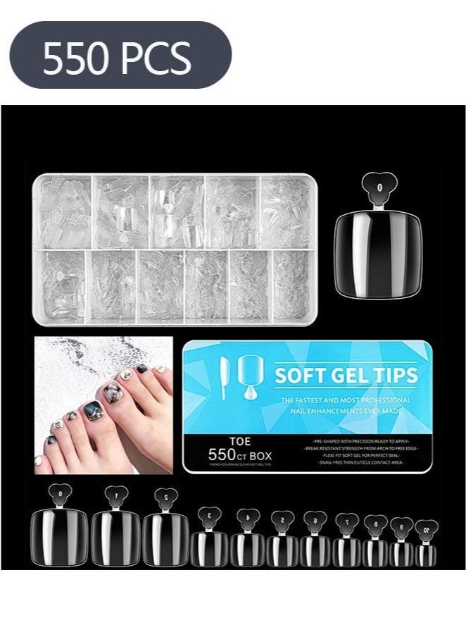 Lemon 550 Pieces False Toenails Tip with Box Ultrathin Transparent Toenail 11 Sizes for Nail Salon and Foot Decoration - Image 1