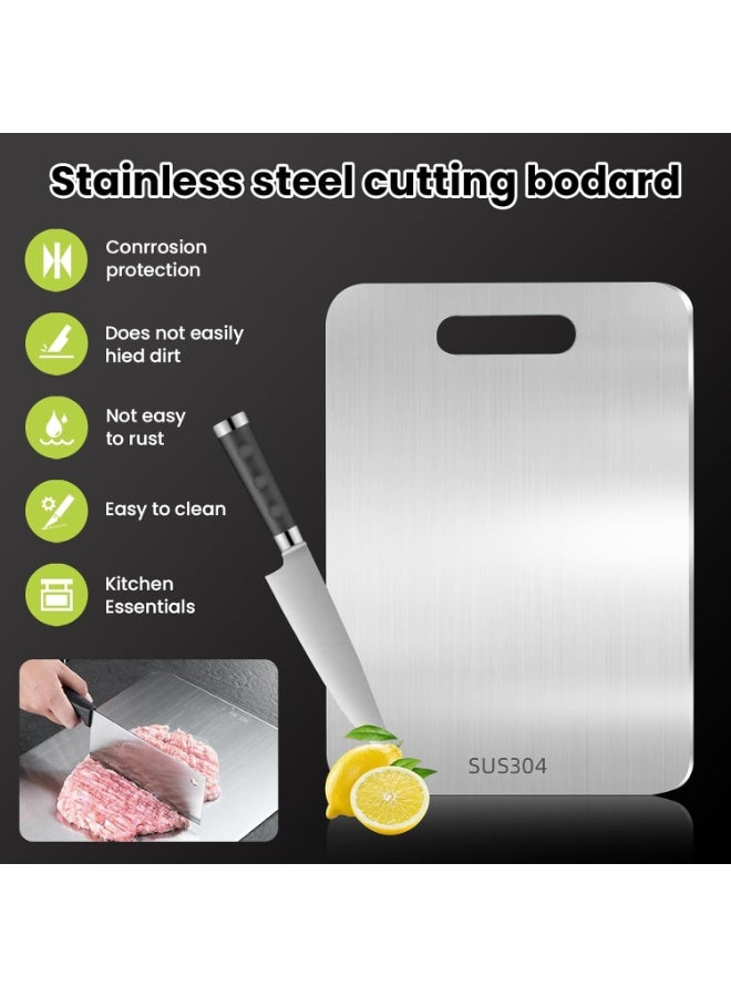 Arabest Kitchen Cutting Board, 39x28CM Large 304 Stainless Steel Cutting Board, Double-Sided Cutting Board for Kitchen & Meat Cheese Vegetable Fruit, Easy-Grip Handle, Mold Free, Hygienic - Image 3