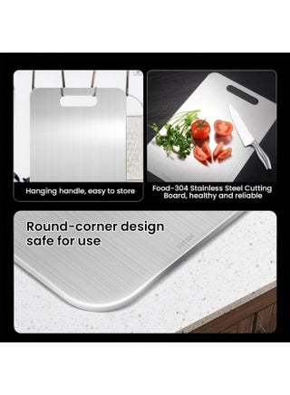 Kitchen Cutting Board, 39x28CM Large 304 Stainless Steel Cutting Board, Double-Sided Cutting Board for Kitchen & Meat Cheese Vegetable Fruit, Easy-Grip Handle, Mold Free, Hygienic - view 4