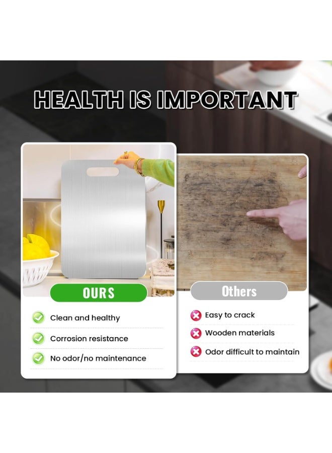 BOAE Kitchen Cutting Board, 39x28CM Large 304 Stainless Steel Cutting Board, Double-Sided Cutting Board for Kitchen & Meat Cheese Vegetable Fruit, Easy-Grip Handle, Mold Free, Hygienic - Image 5