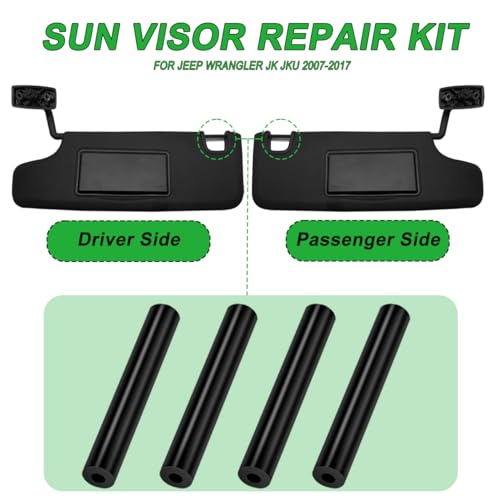 ROMASO Sun Visor Repair Kit for Jeep Wrangler JK JKU 2007-2017 Repair Tubes for Left & Right Side Sunvisor,4Pcs(Black) - Image 4