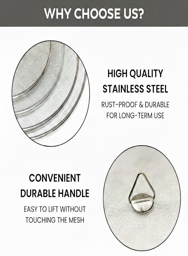 COROZIL Stainless Steel Vessel Net Cover Lid For Fruits Milk Food For Kitchen And Dining Table, Pack Of 4 (6,7, 8, 9 Inch), Multipurpose Strainer - Silver - Image 2