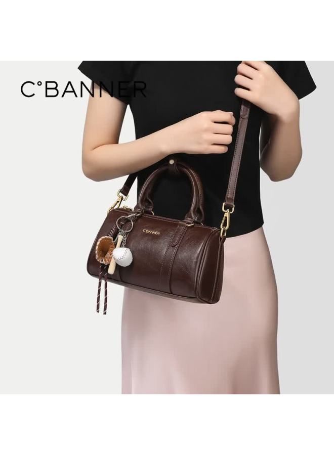 C.banner Women's Genuine Leather Handbag Bowling Bag Luxury Shoulder Crossbody Birthday Gift For Girlfriend Wife - Image 1
