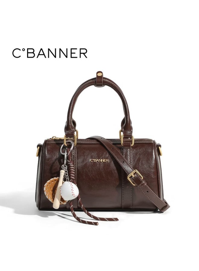 C.banner Women's Genuine Leather Handbag Bowling Bag Luxury Shoulder Crossbody Birthday Gift For Girlfriend Wife - Image 3