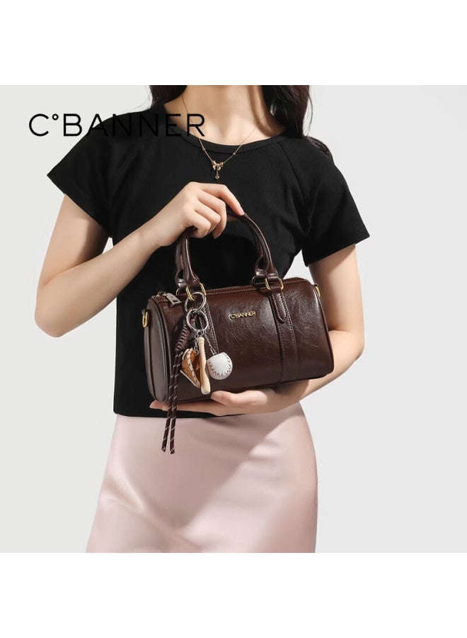 C.banner Women's Genuine Leather Handbag Bowling Bag Luxury Shoulder Crossbody Birthday Gift For Girlfriend Wife - Image 2