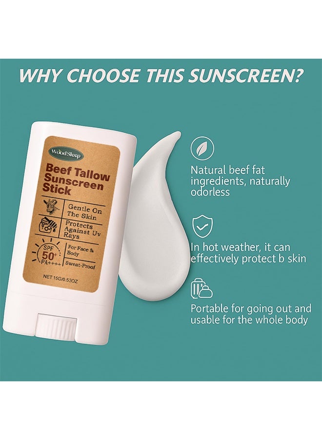 WoodSleep Beef Tallow Sunscreen Stick ,SPF 50 – Tallow-Based Mineral Sunscreen for Face & Body, Water-Resistant Natural Sunblock 15G - Image 3