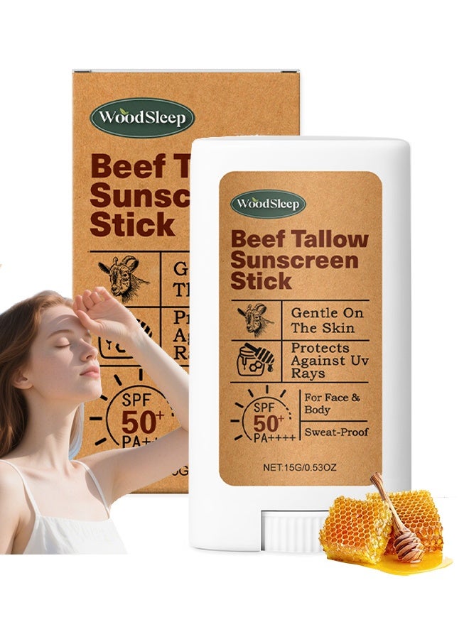 Beef Tallow Sunscreen Stick ,SPF 50 – Tallow-Based Mineral Sunscreen for Face & Body, Water-Resistant Natural Sunblock 15G