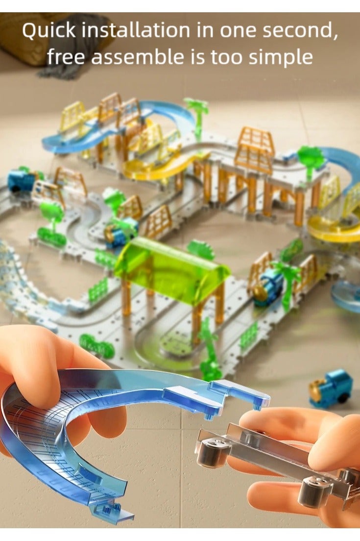 I LOVE KIDS 57 PCS Electric Rail Train Playset - DIY Splicing Railway Train Toys for Kids, Assemble City Map Scene Construction,Versatile Sssembly Electric Puzzle Track Car,Present Toys For Boys - Image 4