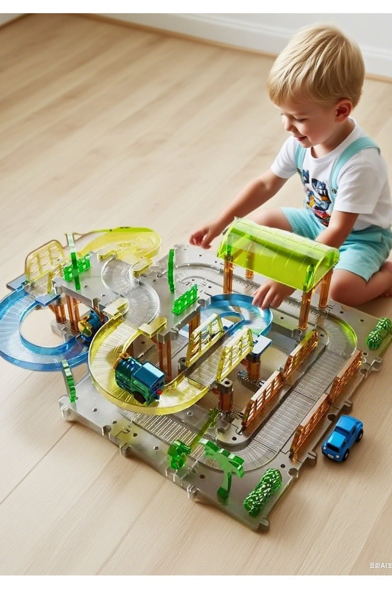 I LOVE KIDS 57 PCS Electric Rail Train Playset - DIY Splicing Railway Train Toys for Kids, Assemble City Map Scene Construction,Versatile Sssembly Electric Puzzle Track Car,Present Toys For Boys - Image 1