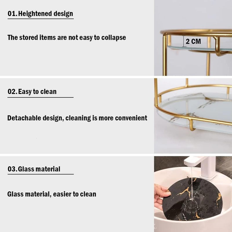 Antole Bathroom Organizer Countertop,Vanity Tray Shelf,Bathroom Organizer Makeup Organizer,Bathroom Organizers and Storage, Cosmetic Shelf for Perfume,Dresser,Toiletries (3Tier-Black Gold) - Image 3