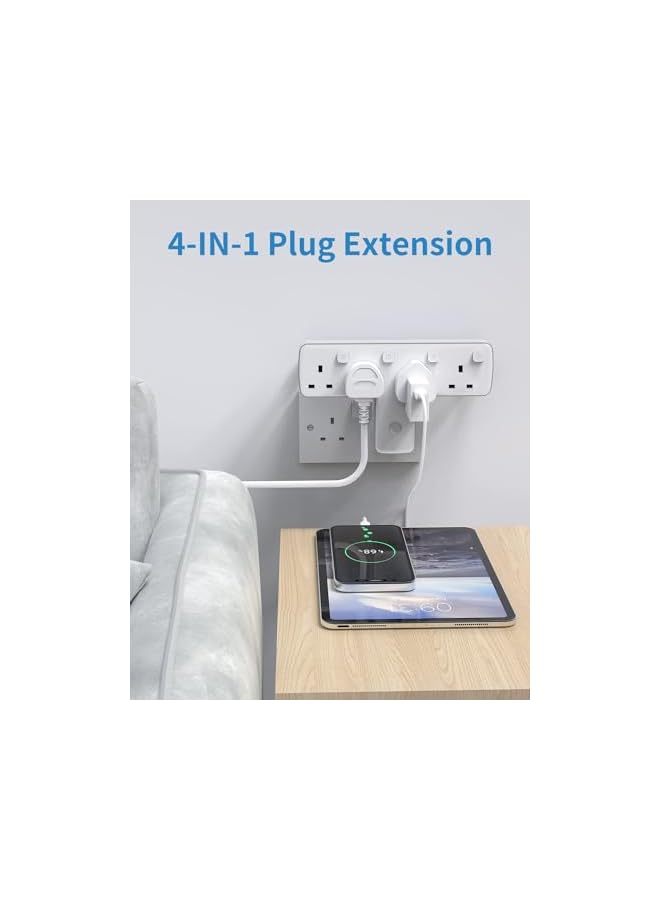 promass Multi Plug Adaptor, 4 Way Extension with Independent Switches, UK Built-in Surge Protector, 4 in 1 Wall Socket Extender with 180 Degree Rotation Button - Image 3