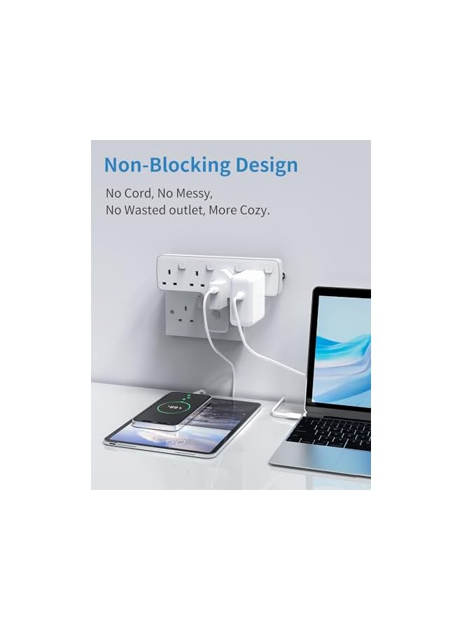 promass Multi Plug Adaptor, 4 Way Extension with Independent Switches, UK Built-in Surge Protector, 4 in 1 Wall Socket Extender with 180 Degree Rotation Button - Image 2