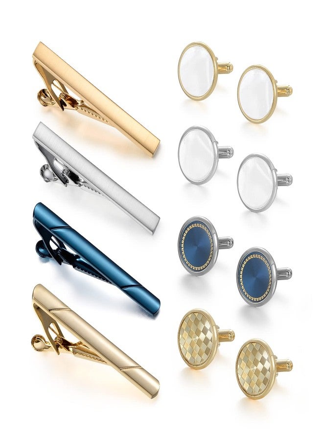 UJOY Fashion Tie Pin and Cufflinks Set for Men in Gift Box Round Shape Gold - Image 1