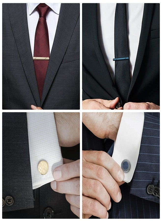 UJOY Fashion Tie Pin and Cufflinks Set for Men in Gift Box Round Shape Gold - Image 3