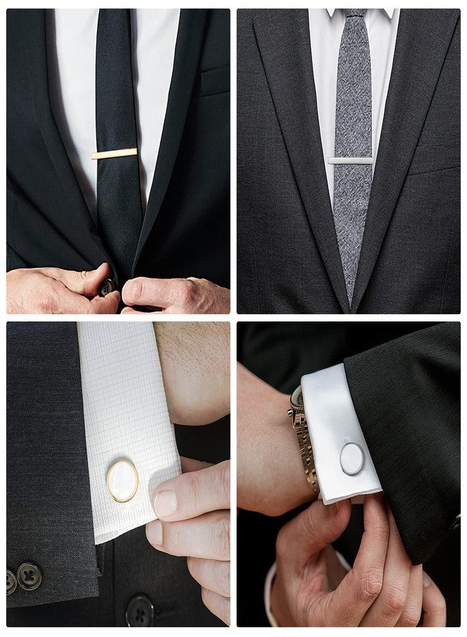 UJOY Fashion Tie Pin and Cufflinks Set for Men in Gift Box Round Shape Gold - Image 4