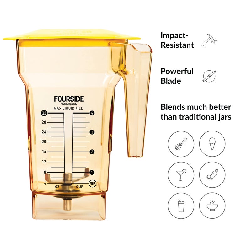 Blendtec 75 oz FourSide Commercial Jar - Four-Sided Replacement Blender Jar - Compatible with Most Blendtec Blenders - 32 oz Blending Capacity - Yellow - Image 5