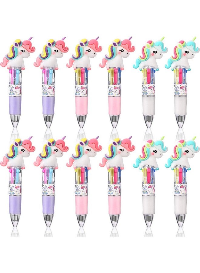 Chinco 12 Pieces Unicorn Pens 4-In-1 Multicolor Ballpoint Pen Unicorn Candy Party Favor Retractable Gel Ink Pen Mini Unicorn Party Favors For Girls Kids Classroom Prizes Birthday Gifts(Curly Hair Unicorn) - Image 1