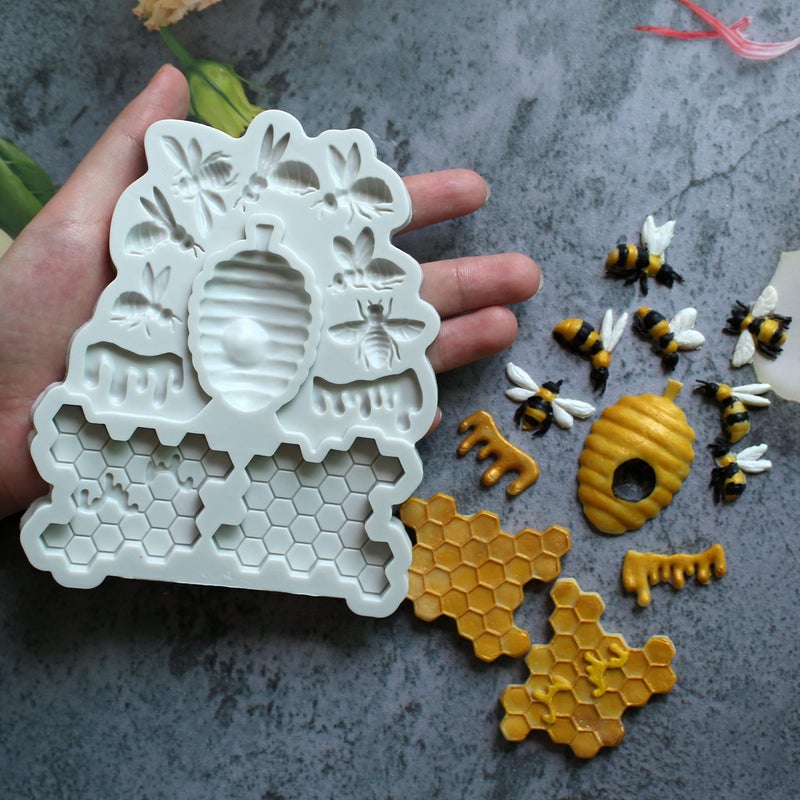 ZHUOJIE Honeybee Honeycomb Silicone Mold Fondant Cake Decorating Chocolate Baking Tool Kitchenware for Baby ShowerQueen Bee Birthday