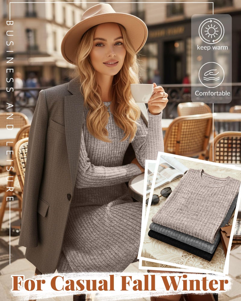 Riyiper 3 Pack Women's Long Sleeve Dresses, Loose Fitting Knit Sweater Tunic Crew Neck Causal Fall Winter Dresses (Black, Dark Gray, Light Coffee, Small) - Image 4