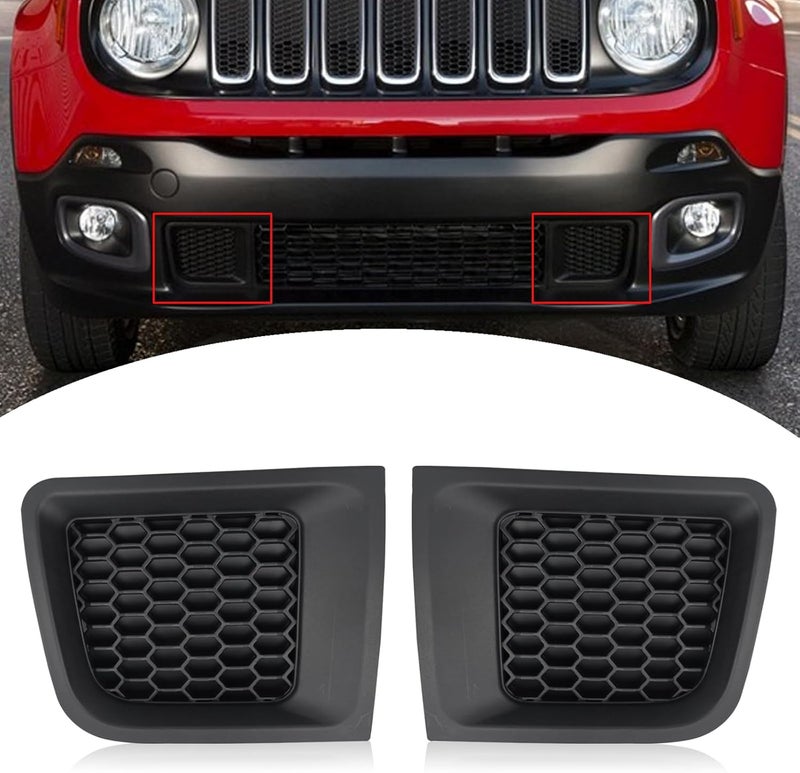 BINQIGOO 1 Pair Front Bumper Insert Grilles Bezel Cover Replacement Fit for Jeep Renegade 2015-2018 Sport Latitude Trailhawk Limited Economical varied design options - Image 1