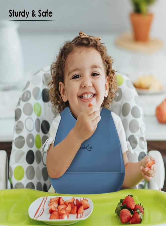 CUBKINS Soft Silicone Baby Bib for Feeding & Weaning Babies, Toddlers | Washable & Reusable, Non-Messy Easy to Clean, No Bad Odour, Adjustable Neck Bank with Buttons (Blue Olive) - Image 5