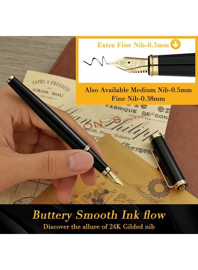 BEILUNER Black Fountain Pen,Stunning Luxury Pens with 24K Gold Accents, Gorgeous 24K Gilded Nib(Extra Fine), Trustworthy Pen Gift for Men&Women -Ink Converter-Elegant, Reliable,Fancy Pen for Writing - Image 4