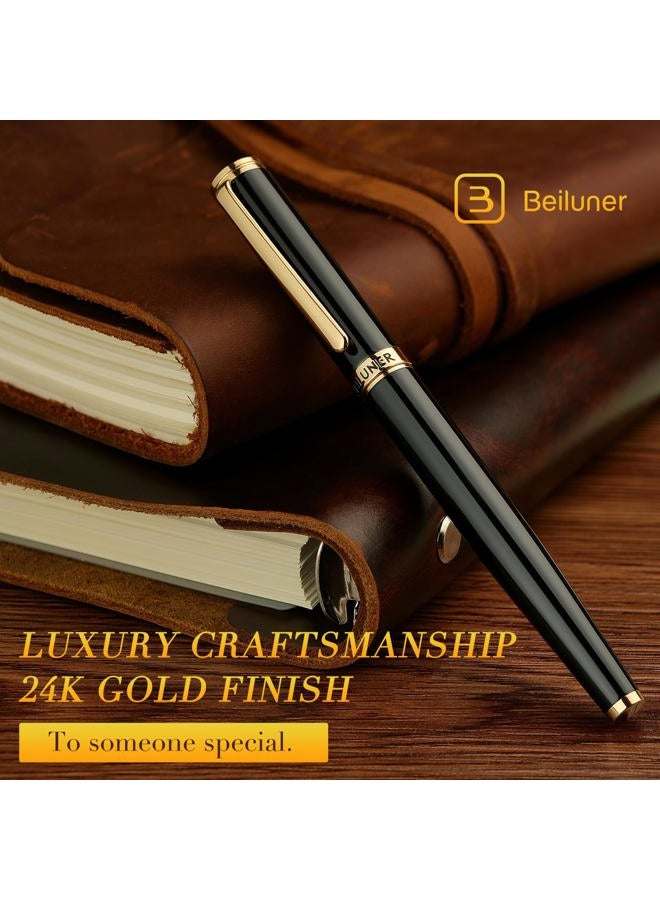 BEILUNER Black Fountain Pen,Stunning Luxury Pens with 24K Gold Accents, Gorgeous 24K Gilded Nib(Extra Fine), Trustworthy Pen Gift for Men&Women -Ink Converter-Elegant, Reliable,Fancy Pen for Writing - Image 3
