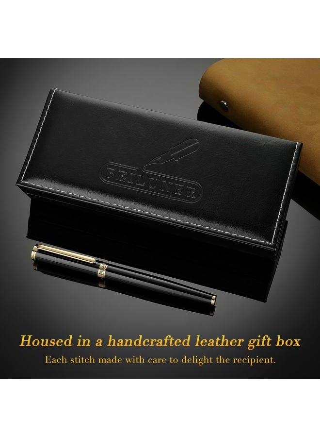 BEILUNER Black Fountain Pen,Stunning Luxury Pens with 24K Gold Accents, Gorgeous 24K Gilded Nib(Extra Fine), Trustworthy Pen Gift for Men&Women -Ink Converter-Elegant, Reliable,Fancy Pen for Writing - Image 5