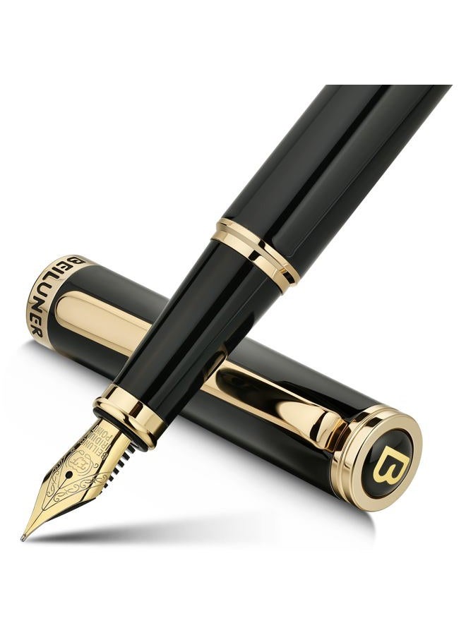 BEILUNER Black Fountain Pen,Stunning Luxury Pens with 24K Gold Accents, Gorgeous 24K Gilded Nib(Extra Fine), Trustworthy Pen Gift for Men&Women -Ink Converter-Elegant, Reliable,Fancy Pen for Writing - Image 1