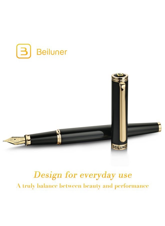 BEILUNER Black Fountain Pen,Stunning Luxury Pens with 24K Gold Accents, Gorgeous 24K Gilded Nib(Extra Fine), Trustworthy Pen Gift for Men&Women -Ink Converter-Elegant, Reliable,Fancy Pen for Writing - Image 2