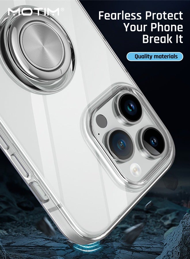Motim Crystal Clear iPhone 15 Pro Max Case with 360°Ring Holder Kickstand Transparent Slim Lightweight Phone Case Anti Yellowing Flexible Drop Protection Bumper Cover 6.7 inch - Image 2