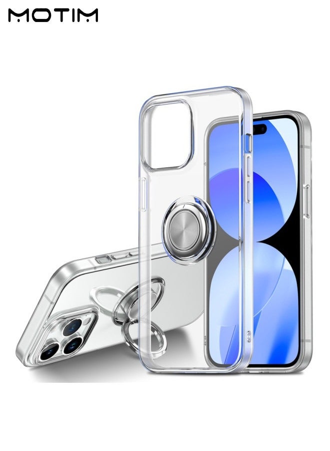 Motim Crystal Clear iPhone 15 Pro Max Case with 360°Ring Holder Kickstand Transparent Slim Lightweight Phone Case Anti Yellowing Flexible Drop Protection Bumper Cover 6.7 inch - Image 1